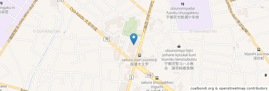 Mapa de ubicacion de 足利銀行 en ژاپن, 栃木県, 宇都宮市.