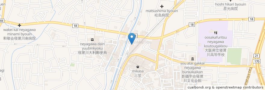 Mapa de ubicacion de 寝屋川八景 en اليابان, أوساكا, 寝屋川市.