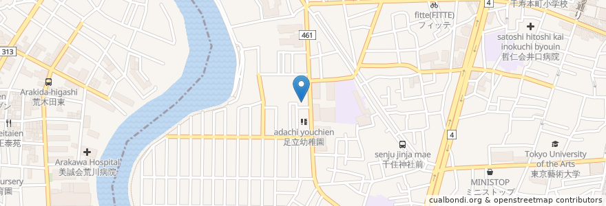 Mapa de ubicacion de 緑湯(跡) en ژاپن, 東京都, 足立区.