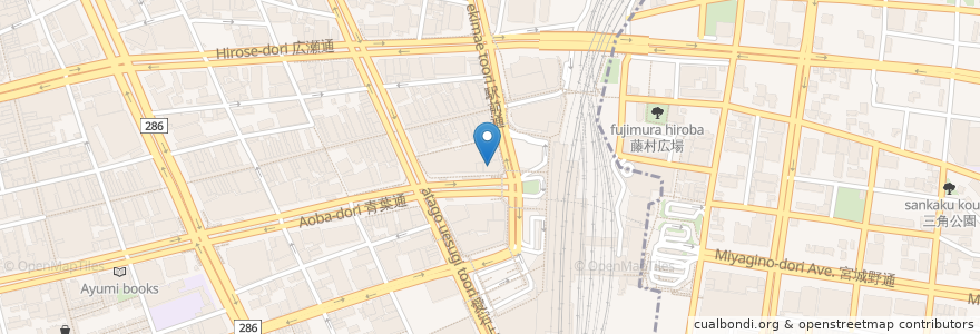 Mapa de ubicacion de 我家我家 仙台駅前店 en Japan, Präfektur Miyagi, 仙台市, 青葉区.