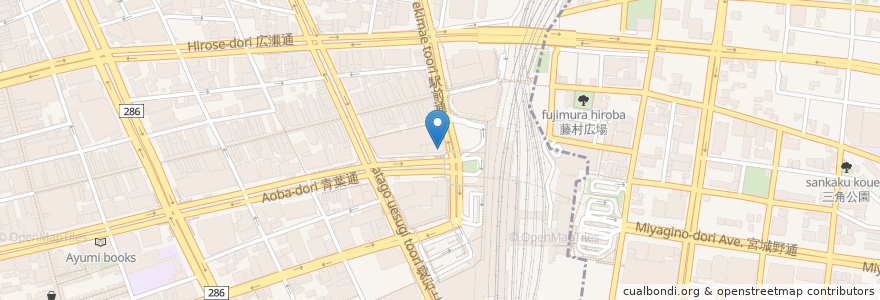 Mapa de ubicacion de 目利きの銀次 仙台駅前店 en Japan, Präfektur Miyagi, 仙台市, 青葉区.