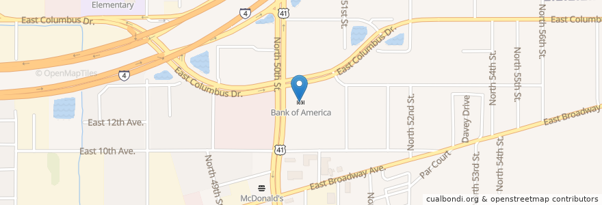 Mapa de ubicacion de Bank of America en ایالات متحده آمریکا, فلوریدا, Hillsborough County, Tampa.