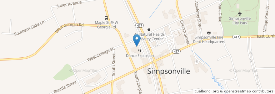 Mapa de ubicacion de Upstate Karate en ایالات متحده آمریکا, کارولینای جنوبی, Greenville County, Simpsonville.