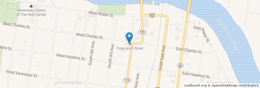 Mapa de ubicacion de Crazy Joe's Diner en États-Unis D'Amérique, Illinois, Kankakee County, Kankakee.