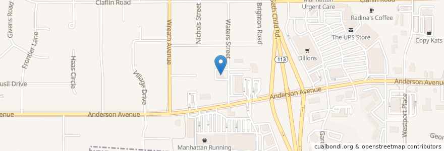Mapa de ubicacion de E. Hamrick Swan Family Dentistry en Verenigde Staten, Kansas, Riley County, Manhattan.
