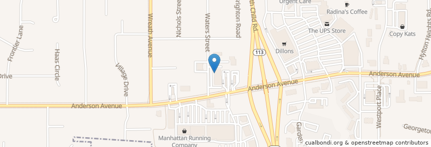 Mapa de ubicacion de Genstler Eye Center en 美利坚合众国/美利堅合眾國, 堪萨斯州 / 堪薩斯州, Riley County, Manhattan.
