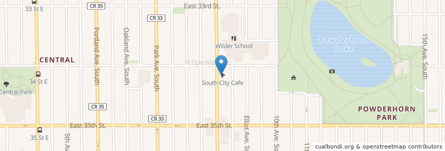 Mapa de ubicacion de South City Cafe en Amerika Syarikat, Minnesota, Hennepin County, Minneapolis.