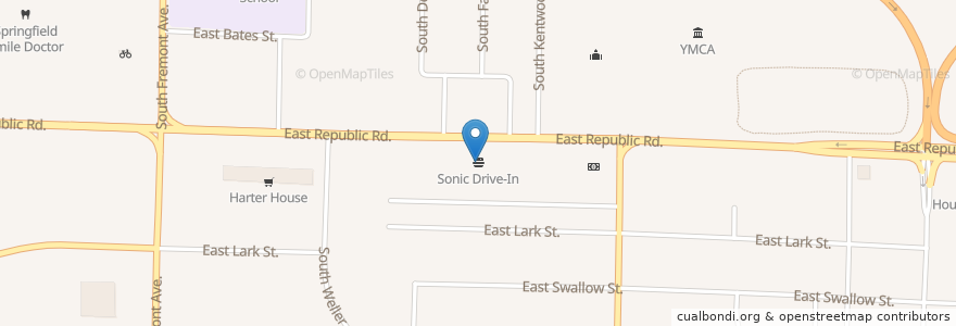 Mapa de ubicacion de Sonic en Amerika Syarikat, Missouri, Greene County, Springfield.