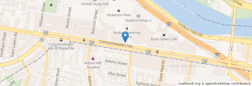 Mapa de ubicacion de Raising Cane's en Estados Unidos De América, Massachusetts, Suffolk County, Boston.