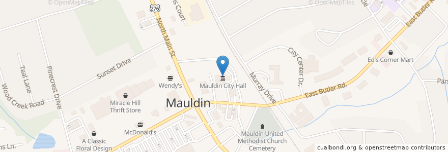 Mapa de ubicacion de Mauldin Police en United States, South Carolina, Greenville County, Mauldin.