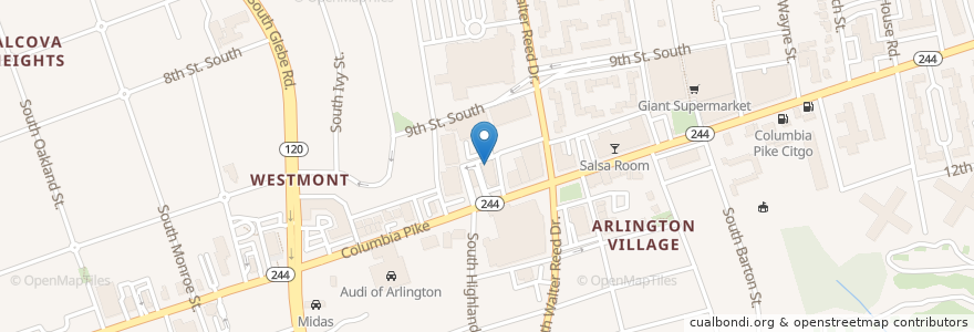 Mapa de ubicacion de El Puerto Seafood House en 미국, 버지니아, Arlington County, Arlington.