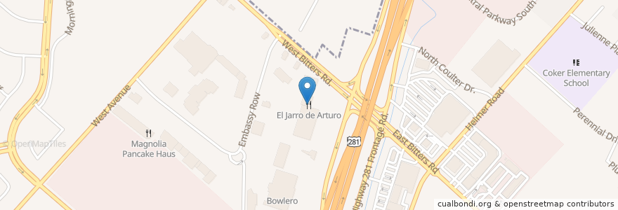 Mapa de ubicacion de El Jarro de Arturo en 美利坚合众国/美利堅合眾國, 得克萨斯州 / 德克薩斯州 / 德薩斯州, Bexar County, San Antonio.