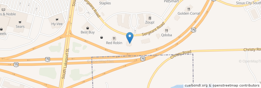 Mapa de ubicacion de Olive Garden en Amerika Birleşik Devletleri, Iowa, Woodbury County, Sioux City.