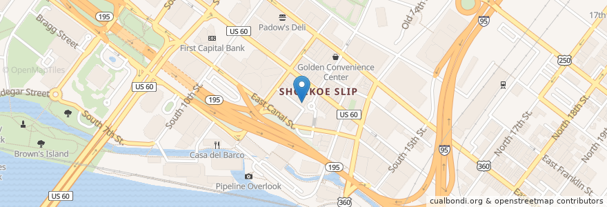 Mapa de ubicacion de Shockoe Espresso & Roastery en Соединённые Штаты Америки, Виргиния, Ричмонд.