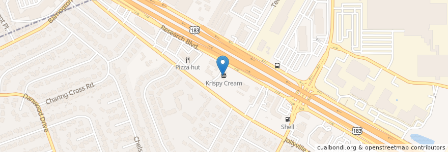 Mapa de ubicacion de Krispy Kreme en Amerika Syarikat, Texas, Travis County, Austin.