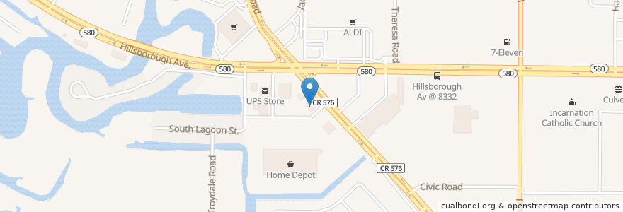 Mapa de ubicacion de Denny's en Amerika Birleşik Devletleri, Florida, Hillsborough County.