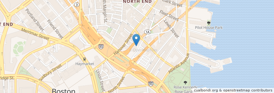 Mapa de ubicacion de North Bennet Street School en États-Unis D'Amérique, Massachusetts, Suffolk County, Boston.