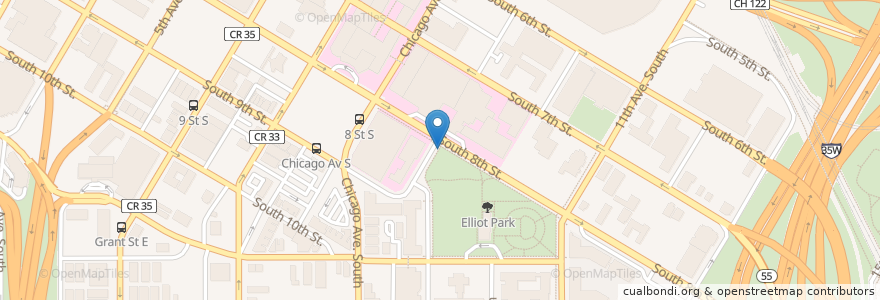 Mapa de ubicacion de Elliot Park en ایالات متحده آمریکا, مینه‌سوتا, Hennepin County, Minneapolis.