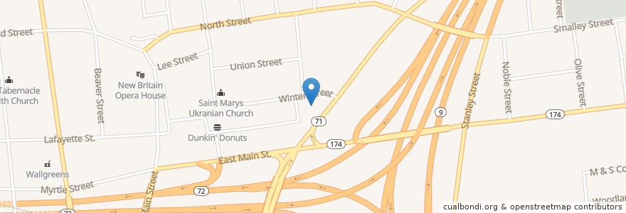 Mapa de ubicacion de McDonald's en 美利坚合众国/美利堅合眾國, 康涅狄格州 / 康乃狄克州, Hartford County, New Britain.