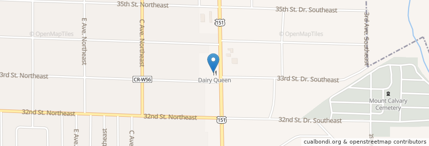 Mapa de ubicacion de Dairy Queen en الولايات المتّحدة الأمريكيّة, آيوا, Linn County, Cedar Rapids.