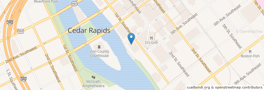 Mapa de ubicacion de DC's Riverwalk Pub en الولايات المتّحدة الأمريكيّة, آيوا, Linn County, Cedar Rapids.