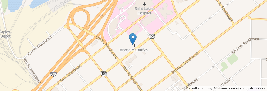 Mapa de ubicacion de Moose McDuffy's en Vereinigte Staaten Von Amerika, Iowa, Linn County, Cedar Rapids.