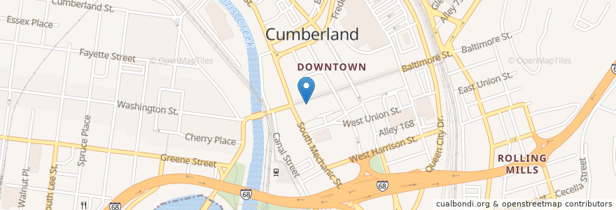 Mapa de ubicacion de Cafe Mark en United States, Maryland, Allegany County, Cumberland.