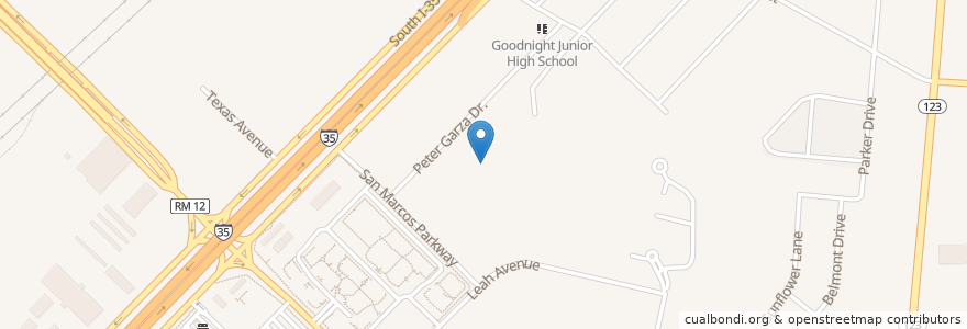 Mapa de ubicacion de Irene K. Mendez Elementary School en 美利坚合众国/美利堅合眾國, 得克萨斯州 / 德克薩斯州 / 德薩斯州, San Marcos, Hays County.