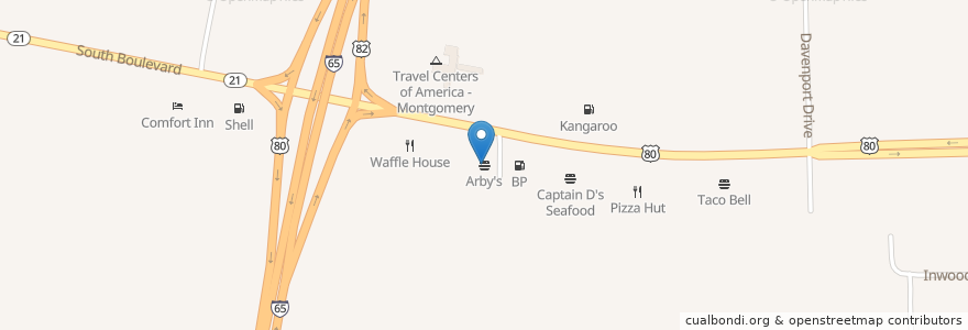 Mapa de ubicacion de Arby's en Соединённые Штаты Америки, Алабама, Montgomery County, Montgomery.