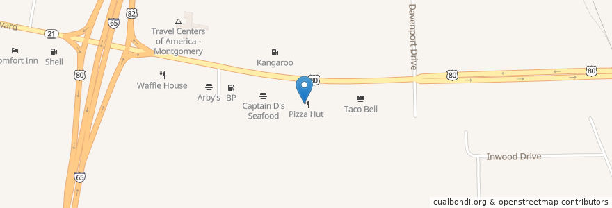 Mapa de ubicacion de Pizza Hut en Amerika Syarikat, Alabama, Montgomery County, Montgomery.