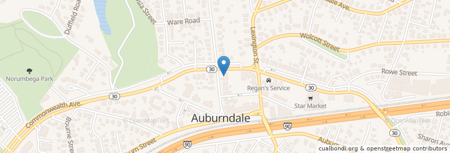 Mapa de ubicacion de Auburndale Post Office en Соединённые Штаты Америки, Массачусетс, Middlesex County, Newton.