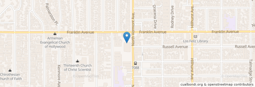 Mapa de ubicacion de US Post Office Los Feliz Branch en アメリカ合衆国, カリフォルニア州, Los Angeles County, ロサンゼルス.