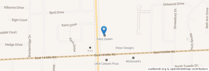 Mapa de ubicacion de Dairy Queen en United States, Michigan, Macomb County, Sterling Heights.