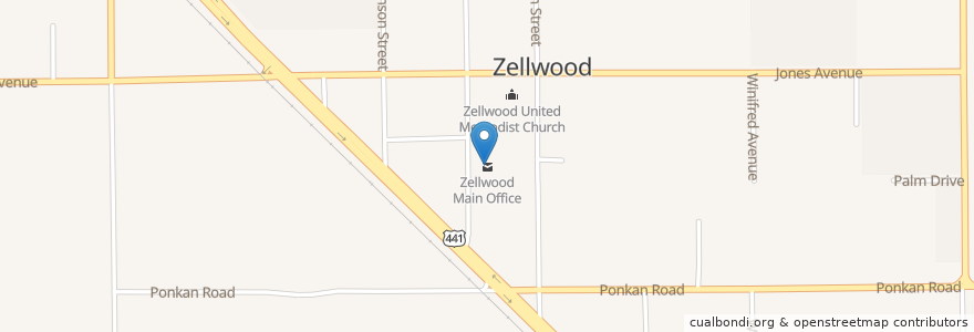 Mapa de ubicacion de Zellwood Main Office en United States, Florida, Orange County.