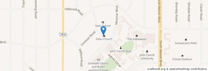 Mapa de ubicacion de Gesu Church en 美利坚合众国/美利堅合眾國, 俄亥俄州, Cuyahoga County, University Heights.