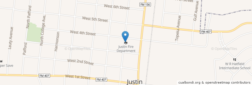 Mapa de ubicacion de Justin Fire Department en United States, Texas, Denton County, Justin.
