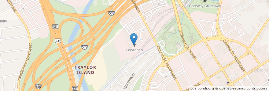 Mapa de ubicacion de LeeAnns's en アメリカ合衆国, アラバマ州, Huntsville, Madison County.