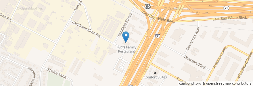 Mapa de ubicacion de Furr's Family Restaurant en 美利坚合众国/美利堅合眾國, 得克萨斯州 / 德克薩斯州 / 德薩斯州, Travis County, 奥斯汀 / 柯士甸.
