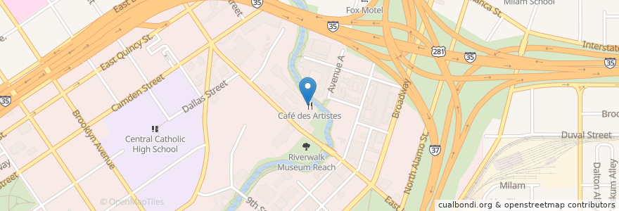 Mapa de ubicacion de Café des Artistes en Amerika Birleşik Devletleri, Teksas, Bexar County, San Antonio.
