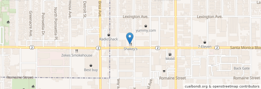 Mapa de ubicacion de Shakey's en 美利坚合众国/美利堅合眾國, 加利福尼亚州/加利福尼亞州, 洛杉矶县, 洛杉矶.