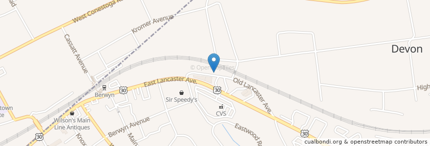 Mapa de ubicacion de The Bagel Factory en 美利坚合众国/美利堅合眾國, 宾夕法尼亚 / 賓夕法尼亞州, Chester County, Tredyffrin Township, Easttown Township.