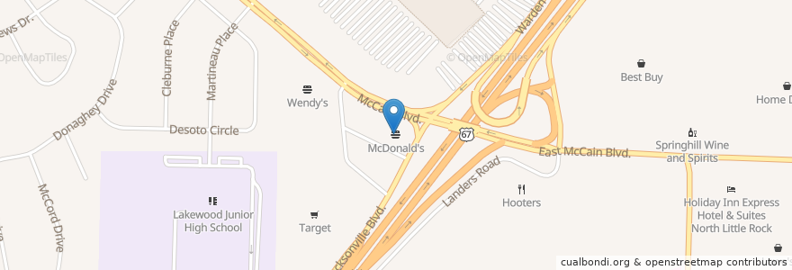 Mapa de ubicacion de McDonald's en 미국, 아칸소, Pulaski County, North Little Rock.