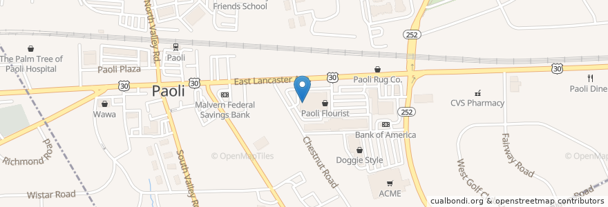 Mapa de ubicacion de Paoli Pharmacy en United States, Pennsylvania, Chester County, Tredyffrin Township.