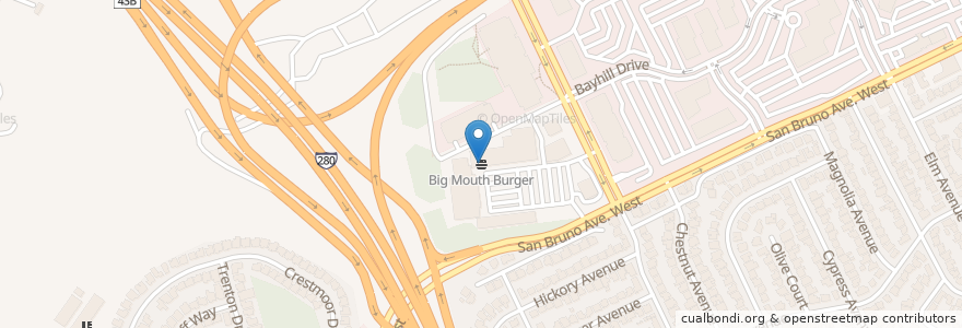 Mapa de ubicacion de Big Mouth Burger en 美利坚合众国/美利堅合眾國, 加利福尼亚州/加利福尼亞州, 圣马刁县, San Bruno.