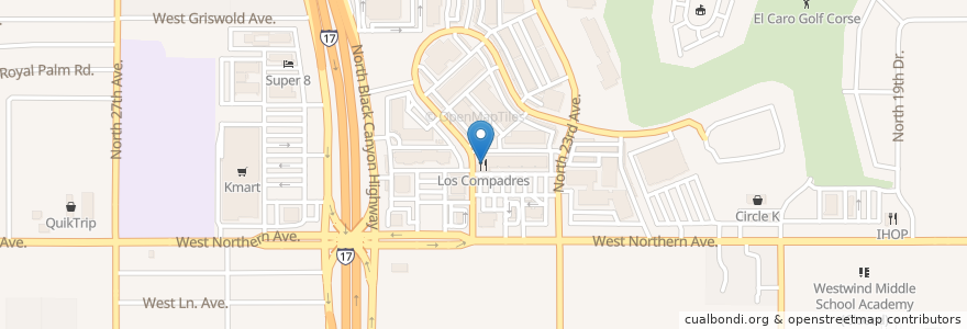 Mapa de ubicacion de Los Compadres en États-Unis D'Amérique, Arizona, Maricopa County, Phoenix.