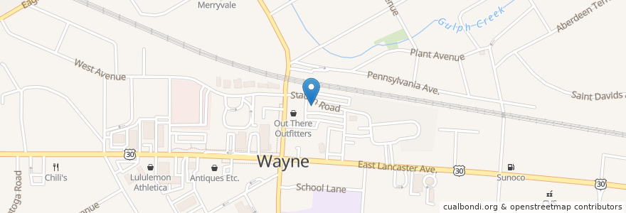Mapa de ubicacion de Wayne Senior Center en Estados Unidos De América, Pensilvania, Delaware County, Radnor Township.
