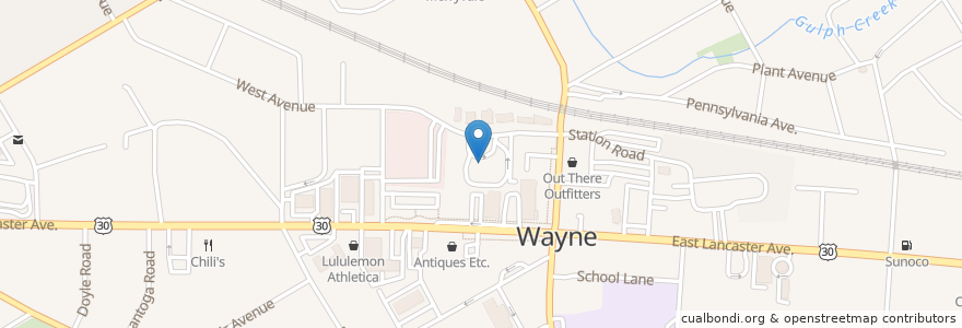 Mapa de ubicacion de Genesis HealthCare Wayne Center en Verenigde Staten, Pennsylvania, Delaware County, Radnor Township.