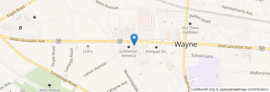 Mapa de ubicacion de White Dog Cafe en États-Unis D'Amérique, Pennsylvanie, Delaware County, Radnor Township.