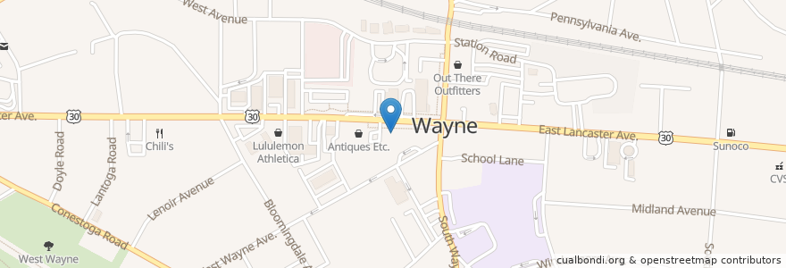 Mapa de ubicacion de Wayne Pediatrics en Amerika Birleşik Devletleri, Pensilvanya, Delaware County, Radnor Township.