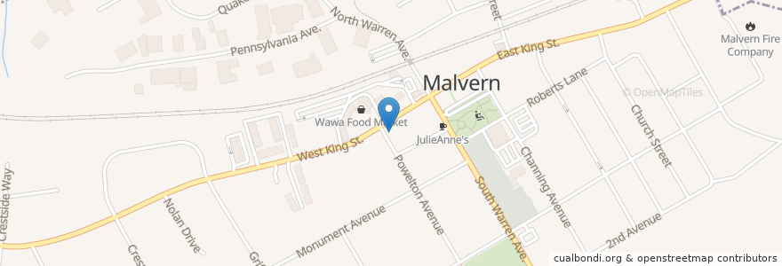 Mapa de ubicacion de Malvern Dental en アメリカ合衆国, ペンシルベニア州, Chester County, Malvern.